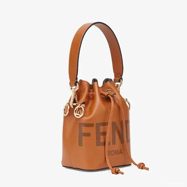 Cheap Leather ROMA Mon Logo Bag Tresor Fendi Calf Brown In Bucket Mini 0619